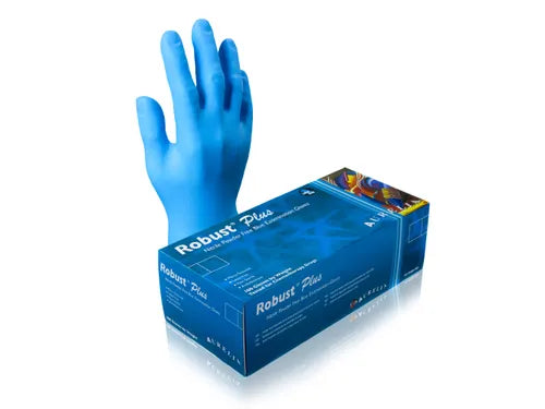 Gants nitrile bleus AURELIA ROBUST avec boîte, pour professionnels