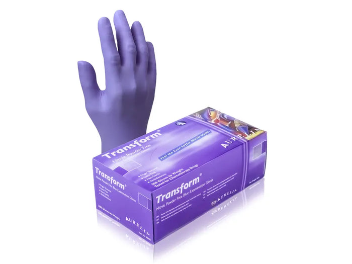 Gants nitrile violets AURELIA TRANSFORM 100 avec boîte, pour professionnels