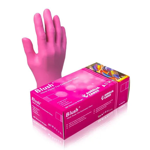 Gants nitrile roses AURELIA BLUSH avec boîte, pour professionnels